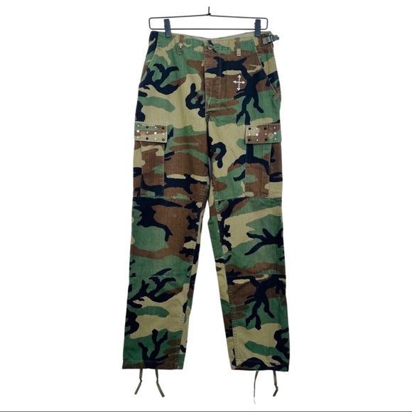 "Get Your Camo On" Bejeweled Army Fatigue Pants with Swarovski Crystal Cross - Picture 1 of 8
